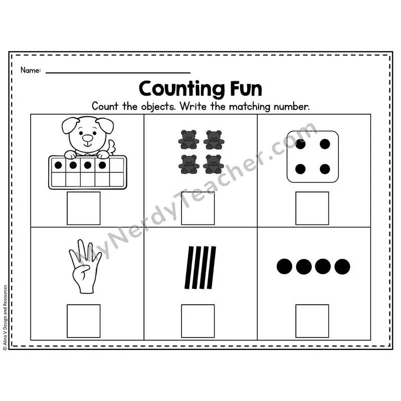 Number 4 Worksheet — Counting Objects