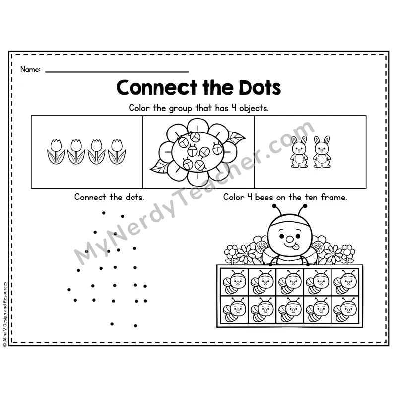 Number 4 Worksheet — Connect the Dots Counting