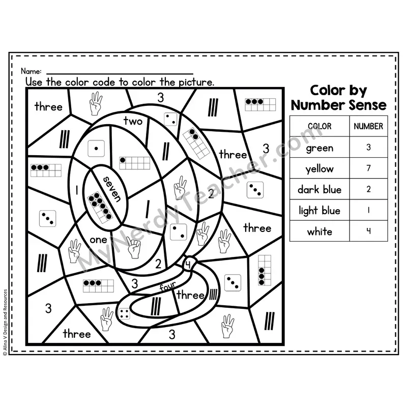 Number 3 Worksheet — Color by Number Sense