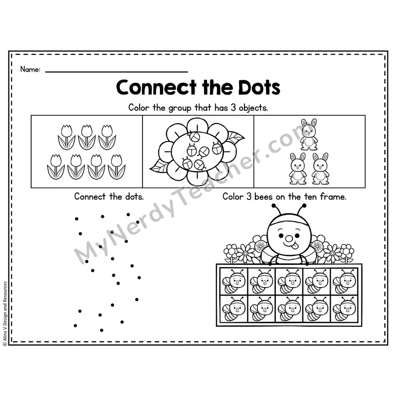 Number 3 Worksheet — Connect the Dots Counting