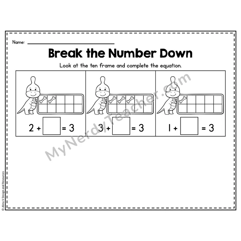 Number 3 Worksheet — Break the Number Down with Ten Frames