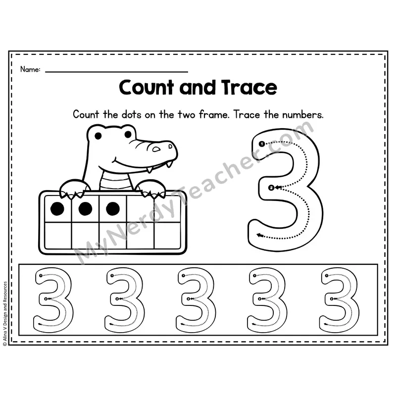 Number 3 Worksheet — Count and Trace