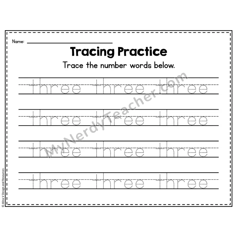 Number 3 Worksheet — Number Tracing Practice