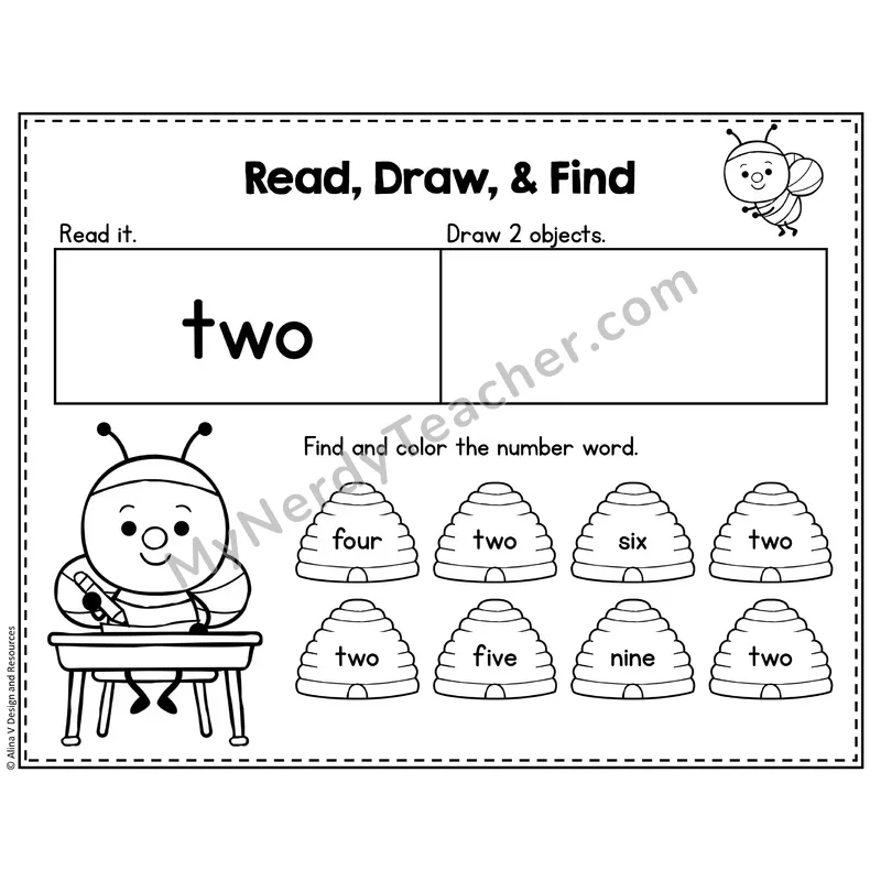 Number 2 Worksheet — Read, Draw and Find