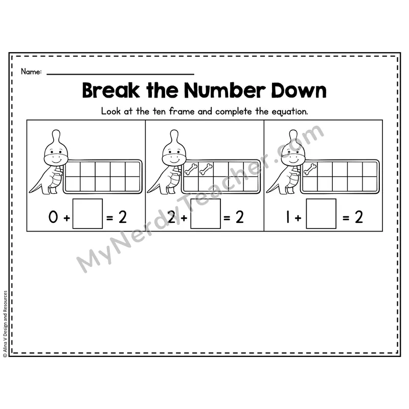 Number 2 Worksheet — Break the Number Down with Ten Frames