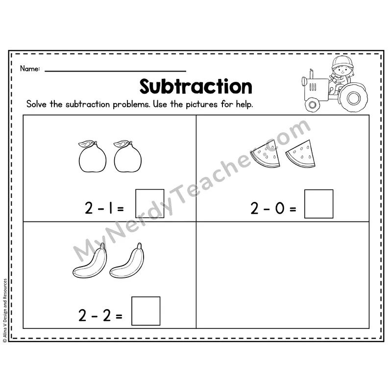 Number 2 Worksheet — Subtraction Within 10