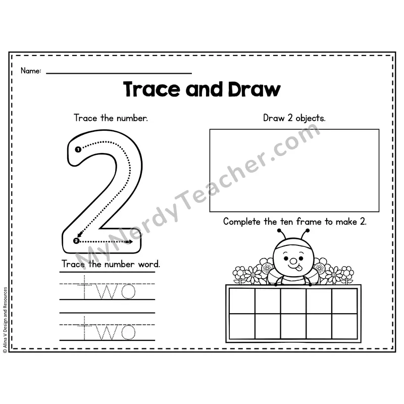 Number 2 Worksheet — Trace and Draw