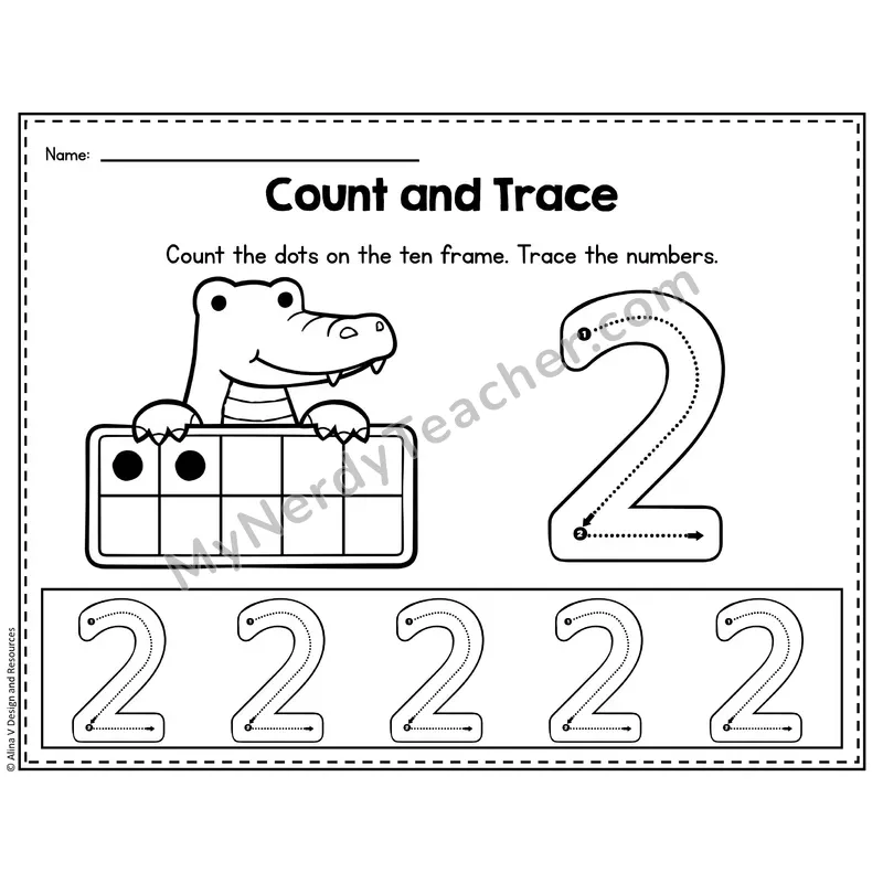 Number 2 Worksheet — Count and Trace