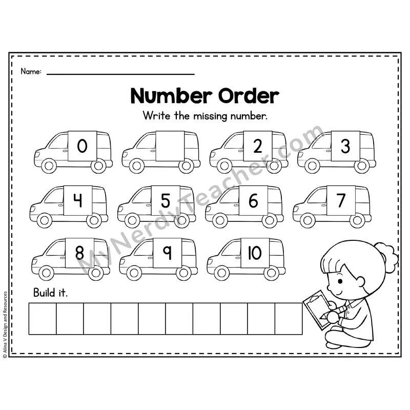 Number 1 Worksheet — Number Order and Missing Numbers