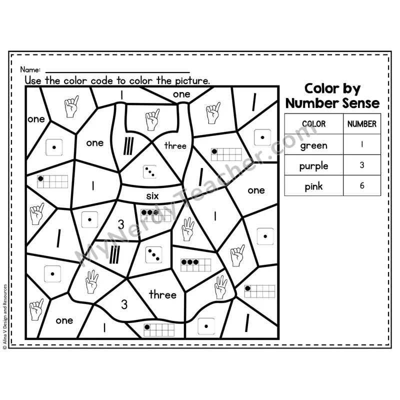 Number 1 Worksheet — Color by Number Sense