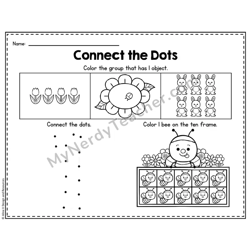 Number 1 Worksheet — Connect the Dots Counting