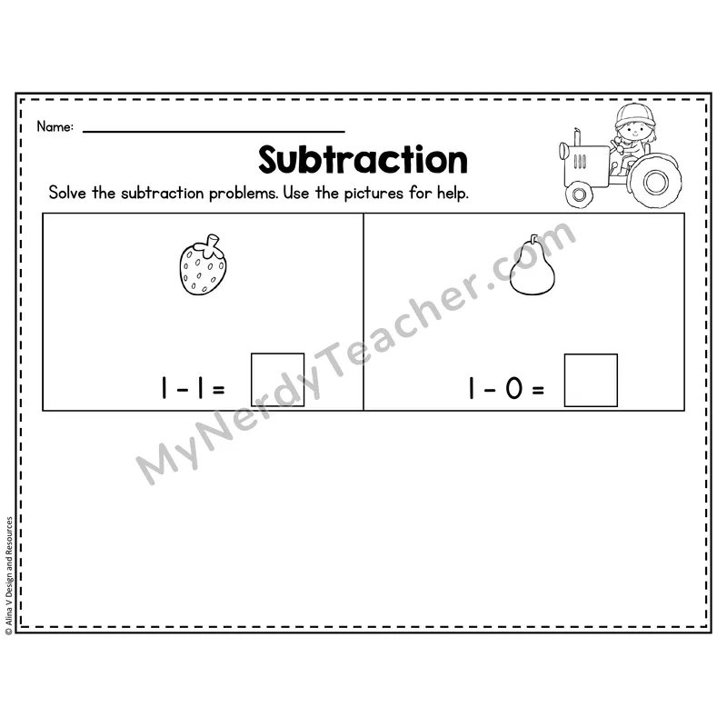 Number 1 Worksheet — Subtraction Within 10
