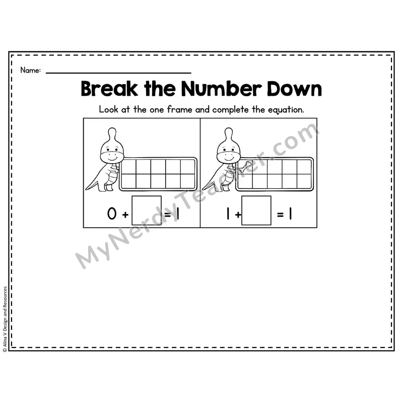 Number 1 Worksheet — Break the Number Down with Ten Frames