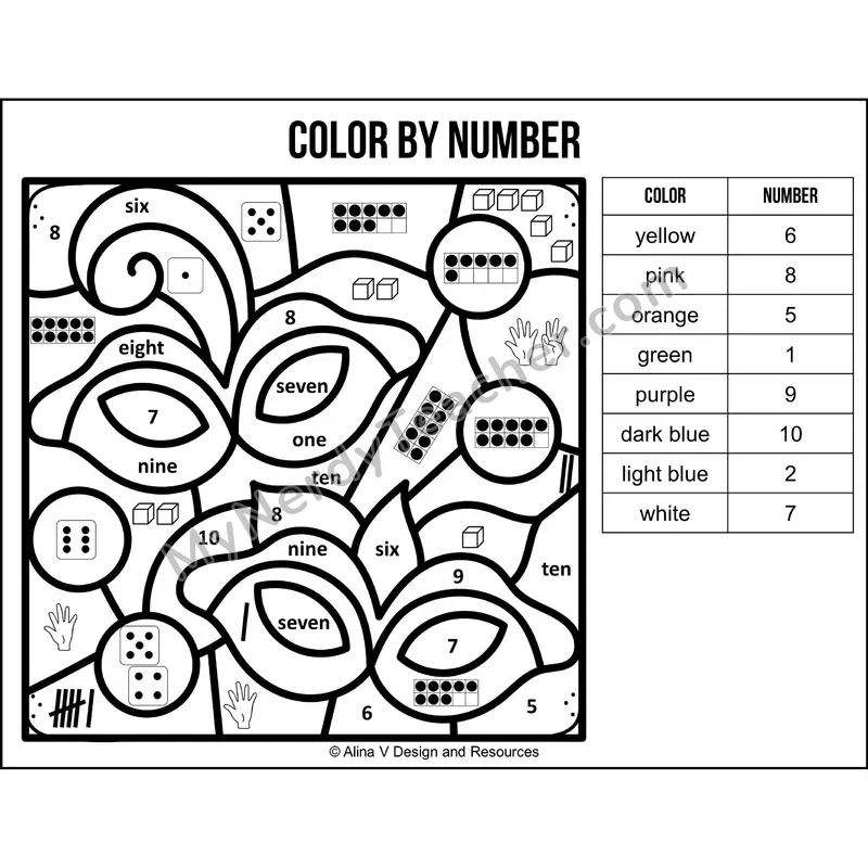 Color by Number Sense — Mardi Gras Mystery Picture 5