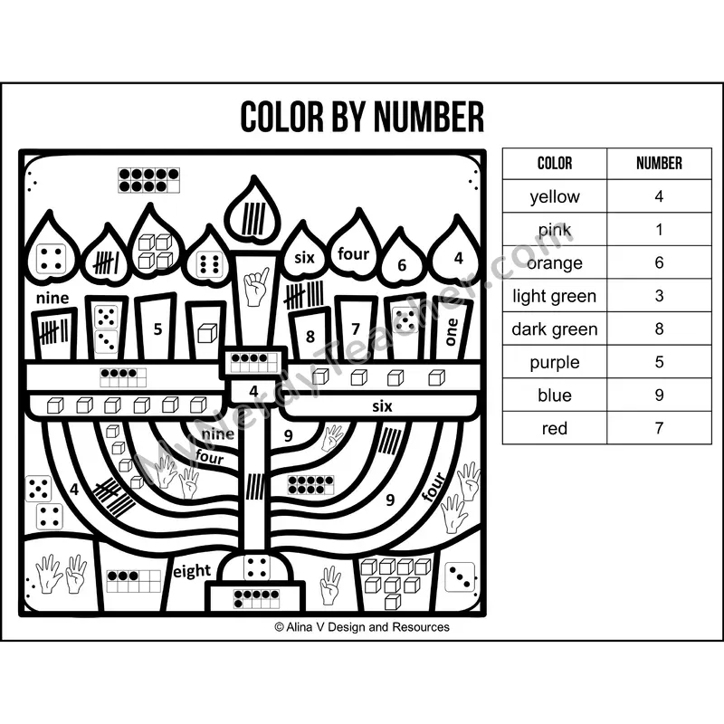 Color by Number Sense — Hanukkah Mystery Picture 1