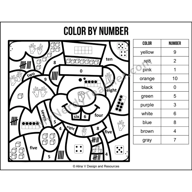 Color by Number Sense — Groundhog Day Mystery Picture 3