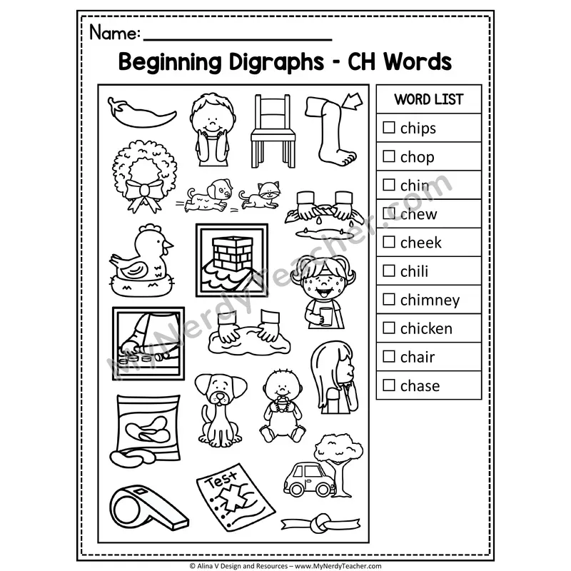 I Spy Phonics — Beginning Digraph CH Words Picture Search