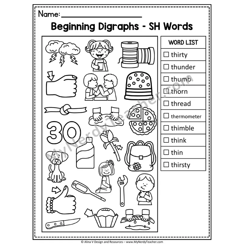 I Spy Phonics — Beginning Digraph TH Words Picture Search