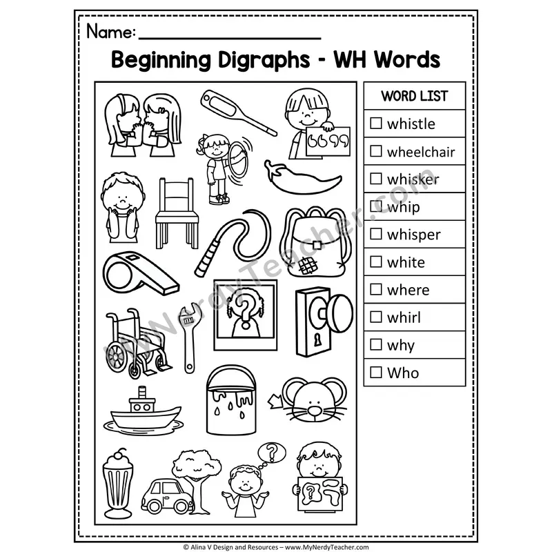 I Spy Phonics — Beginning Digraph WH Words Picture Search