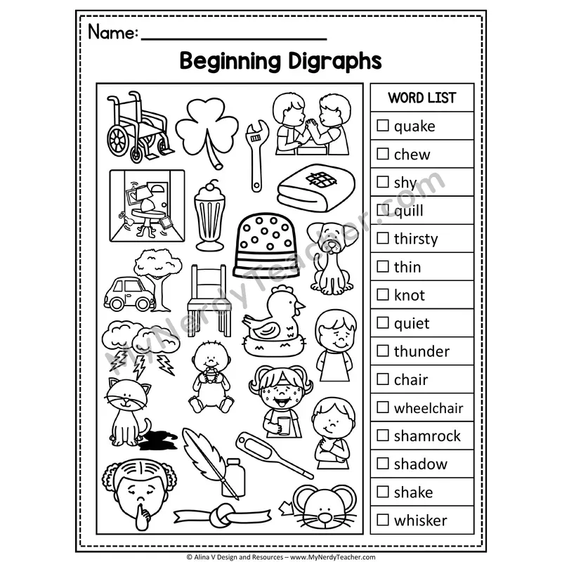 I Spy Phonics — Beginning Digraphs Review Picture Search