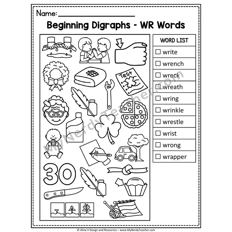 I Spy Phonics — Beginning Digraph WR Words Picture Search