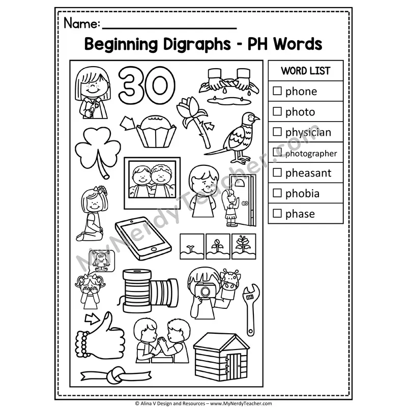 I Spy Phonics — Beginning Digraph PH Words Picture Search