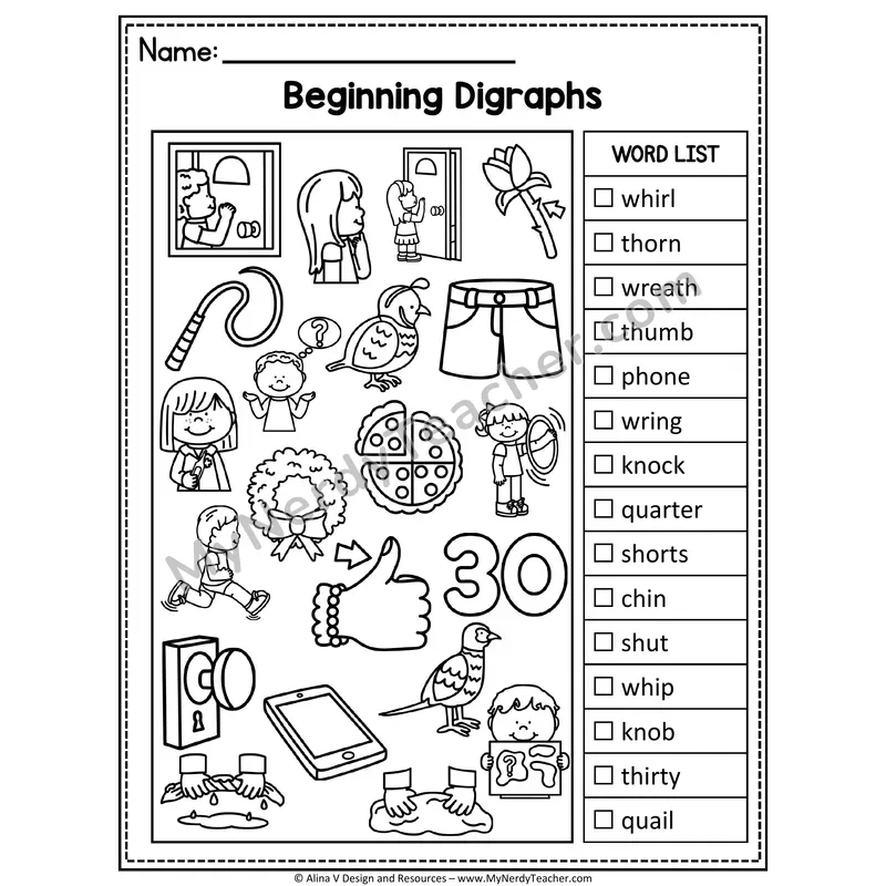 I Spy Phonics — Beginning Digraphs Review Picture Search