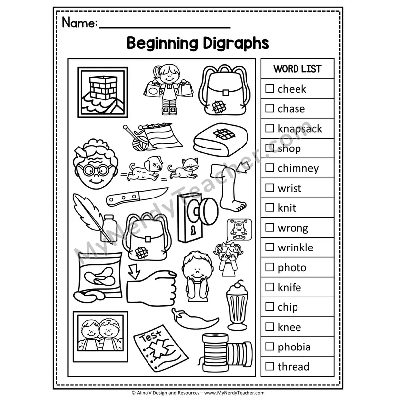 I Spy Phonics — Beginning Digraphs Review Picture Search