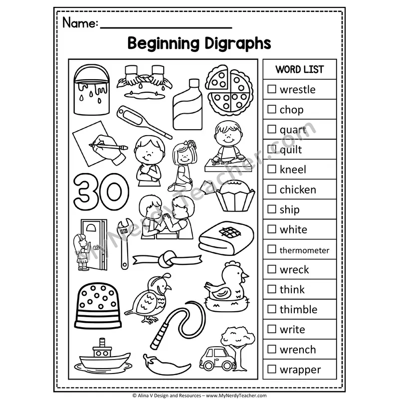 I Spy Phonics — Beginning Digraphs Review Picture Search