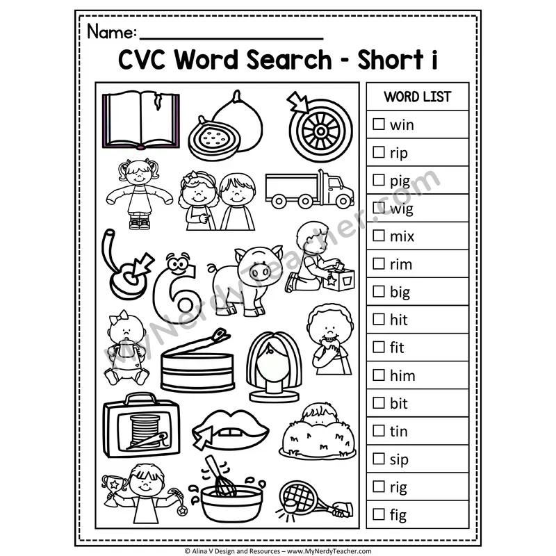 I Spy Phonics — CVC Short Vowel Words Picture Search