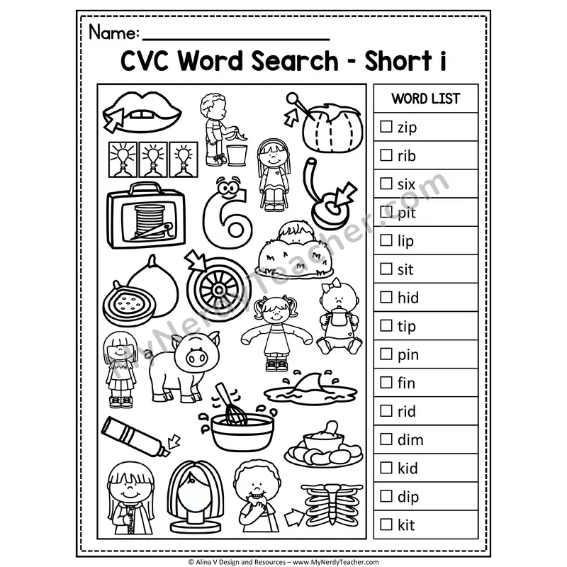 I Spy Phonics — CVC Short Vowel Words Picture Search