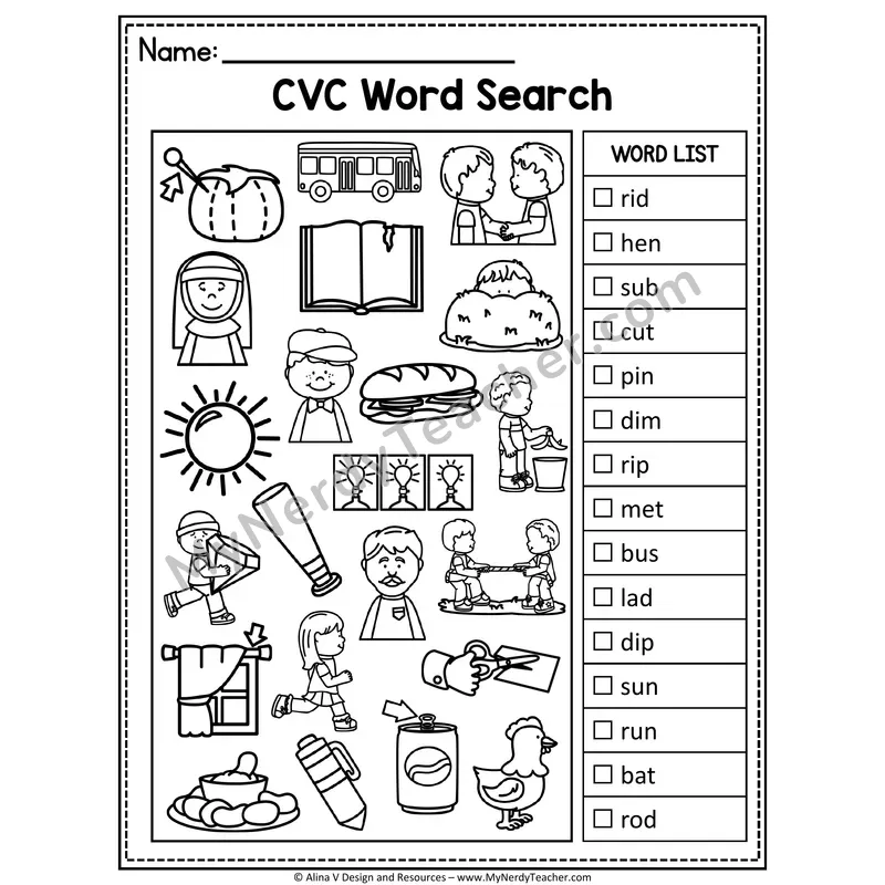 I Spy Phonics — CVC Short Vowel Words Picture Search