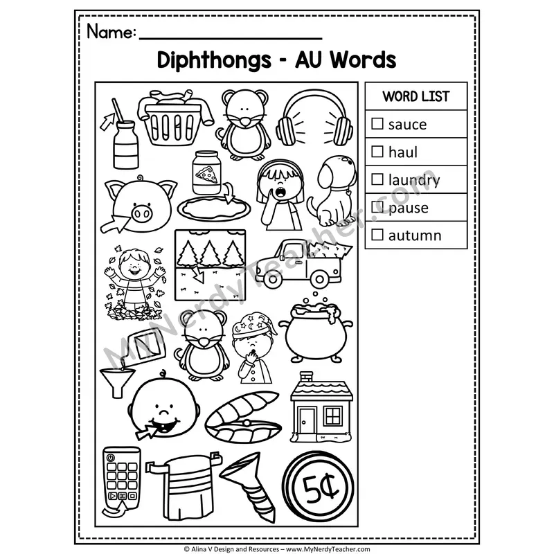 I Spy Phonics — Diphthongs Picture Search
