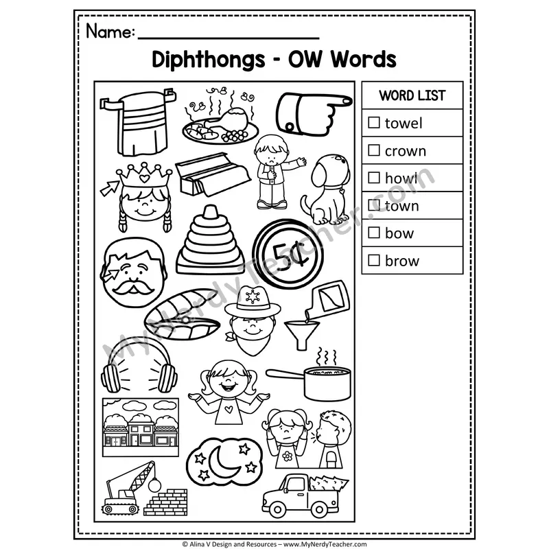 I Spy Phonics — Diphthongs Picture Search