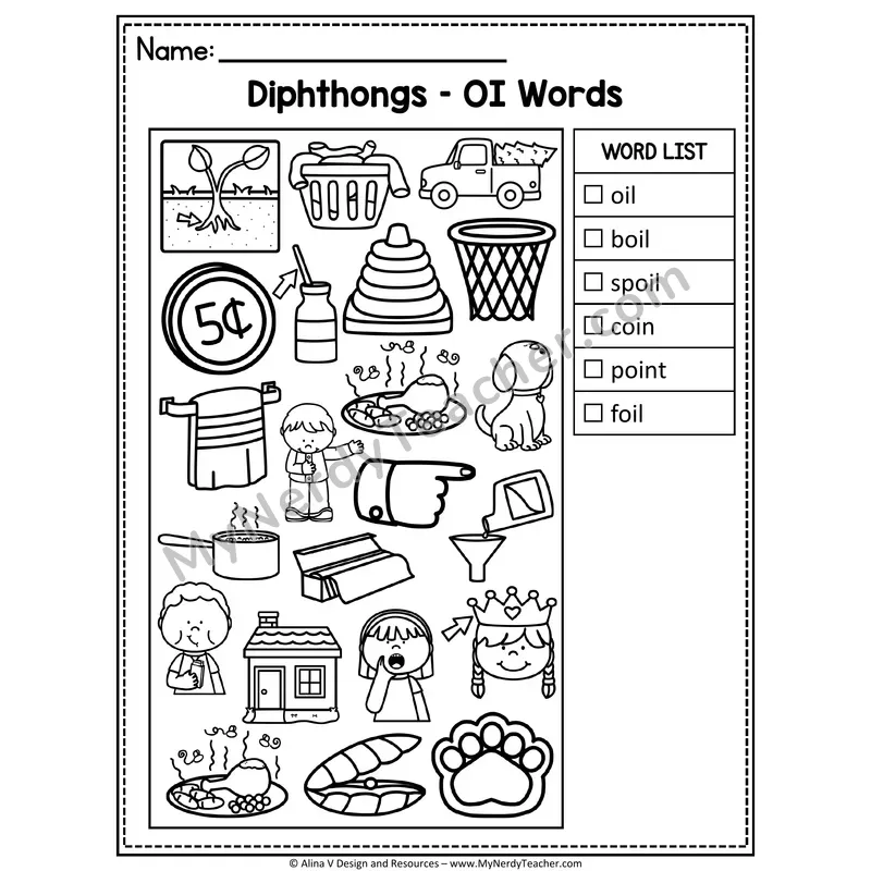 I Spy Phonics — Diphthongs Picture Search