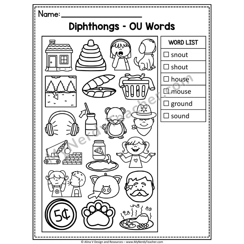 I Spy Phonics — Diphthongs Picture Search