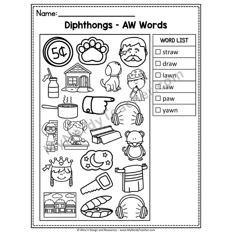 I Spy Phonics — Diphthongs Picture Search