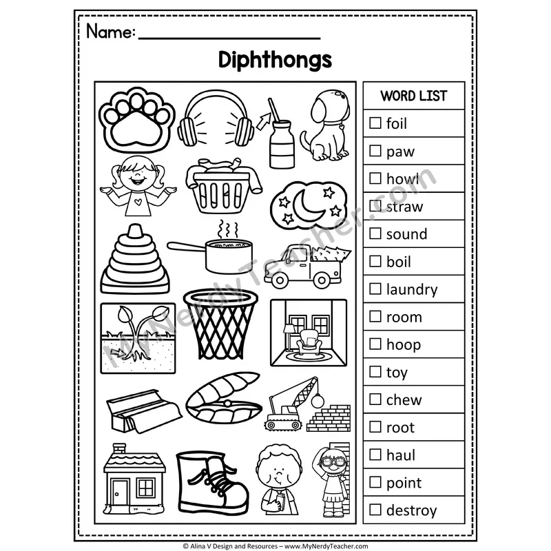 I Spy Phonics — Diphthongs Picture Search