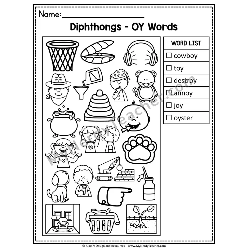 I Spy Phonics — Diphthongs Picture Search