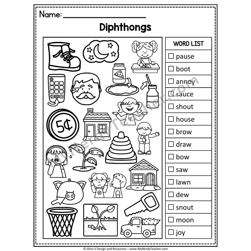 I Spy Phonics — Diphthongs Picture Search