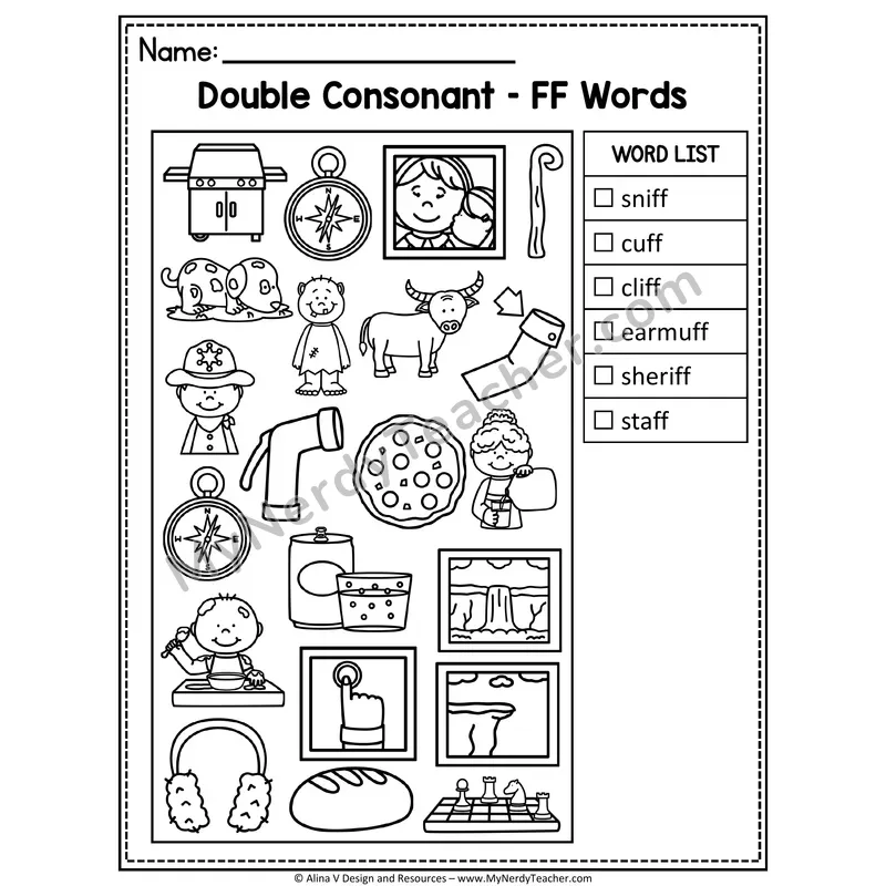 I Spy Phonics — Double Consonant FLSZ Words Picture Search