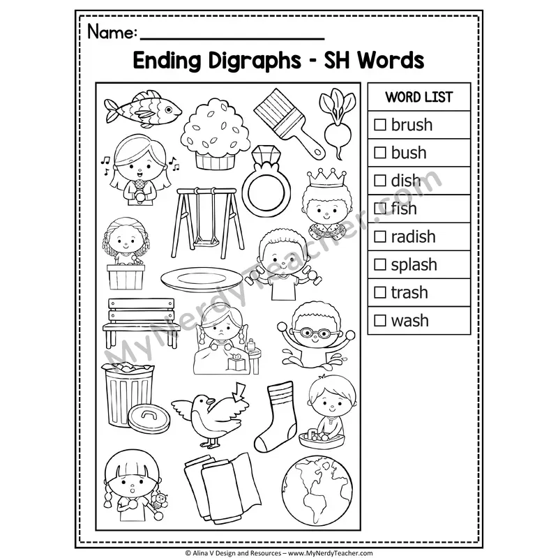 I Spy Phonics — Ending Digraphs Picture Search