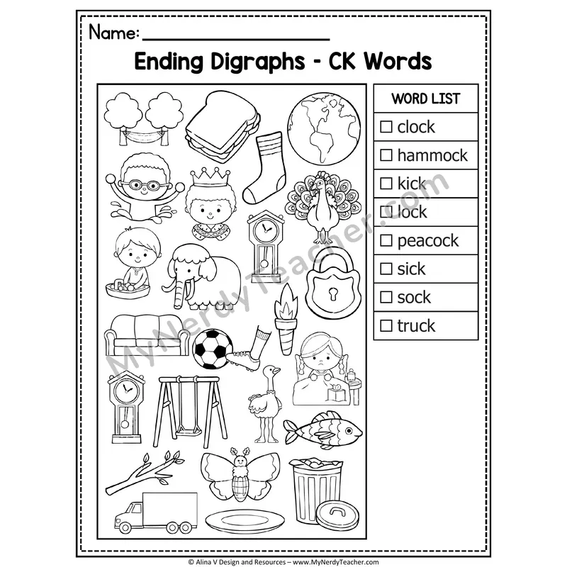 I Spy Phonics — Ending Digraphs Picture Search