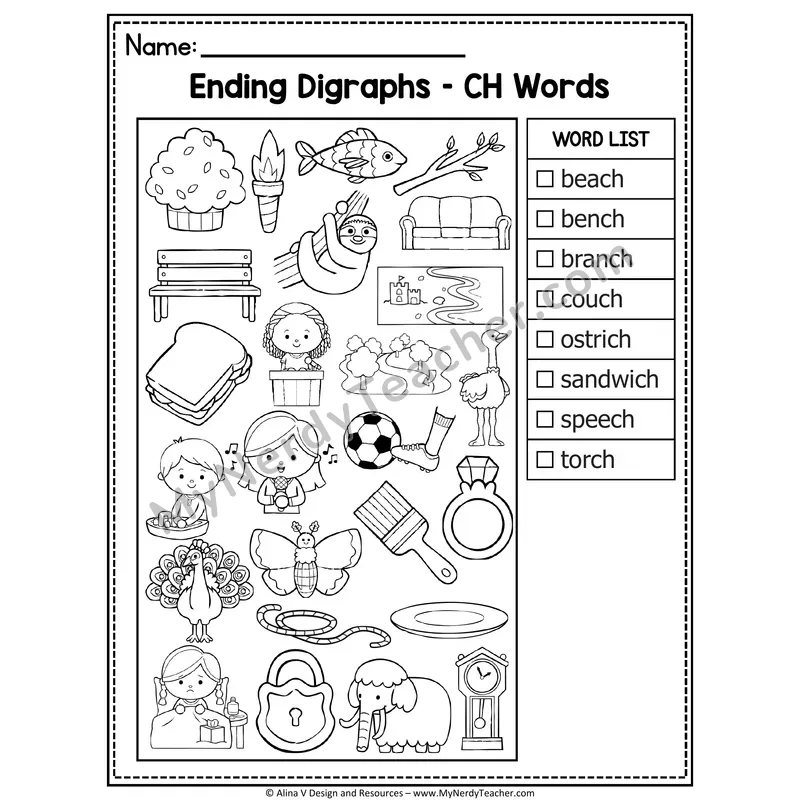 I Spy Phonics — Ending Digraphs Picture Search
