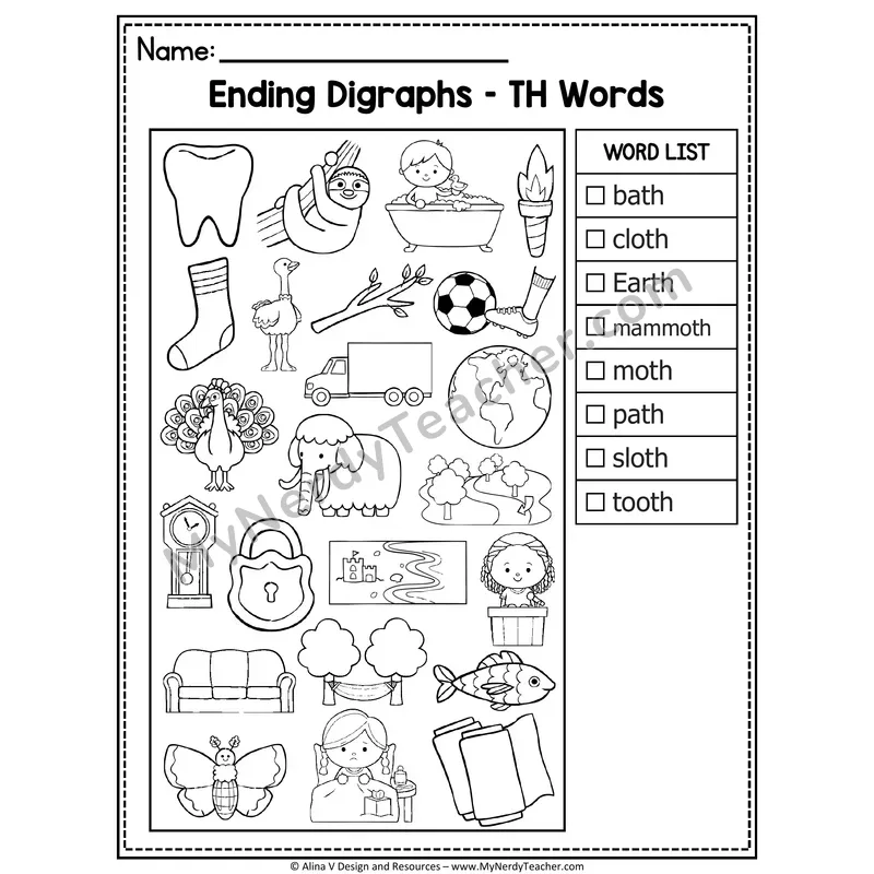 I Spy Phonics — Ending Digraphs Picture Search