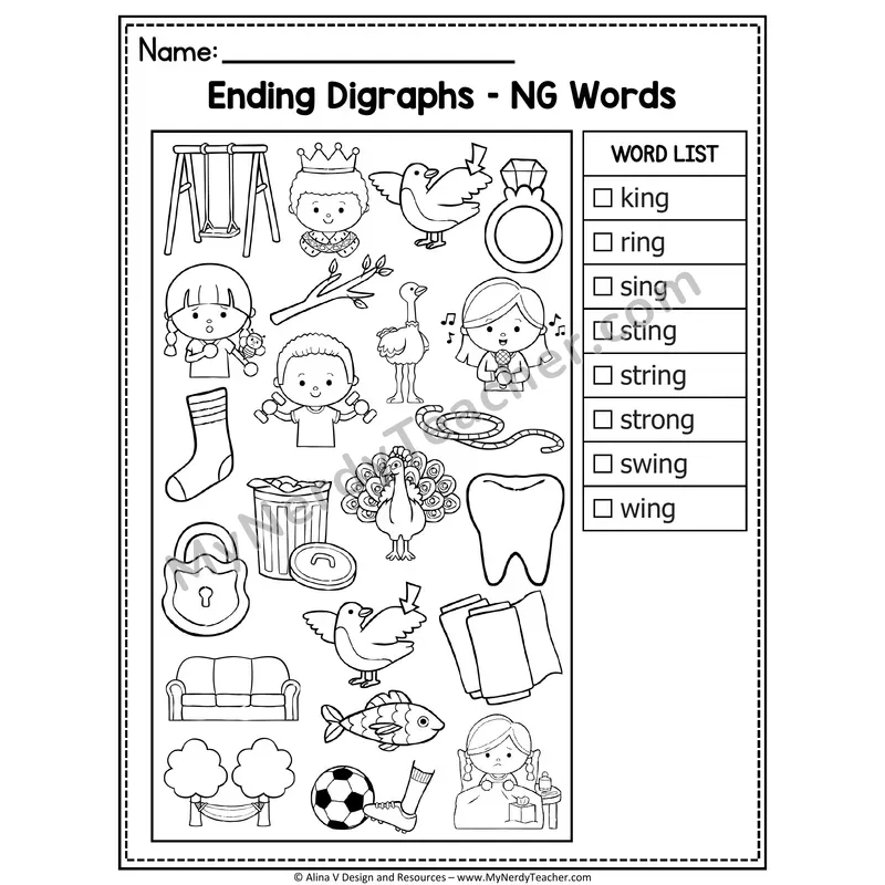 I Spy Phonics — Ending Digraphs Picture Search