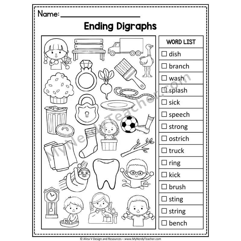 I Spy Phonics — Ending Digraphs Picture Search