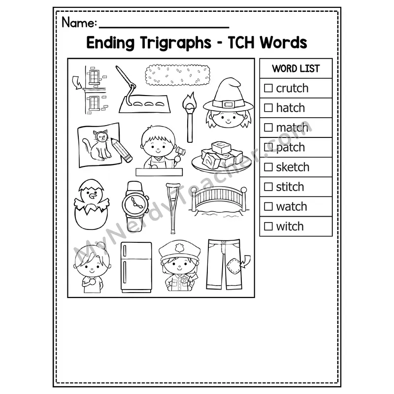 I Spy Phonics — Ending Trigraphs dge tch Picture Search