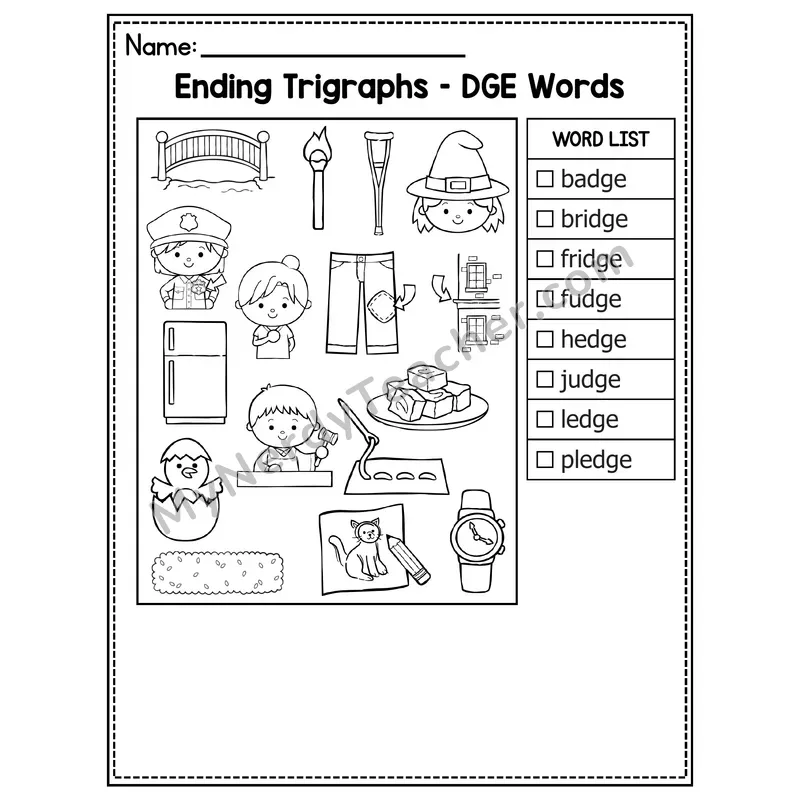 I Spy Phonics — Ending Trigraphs dge tch Picture Search