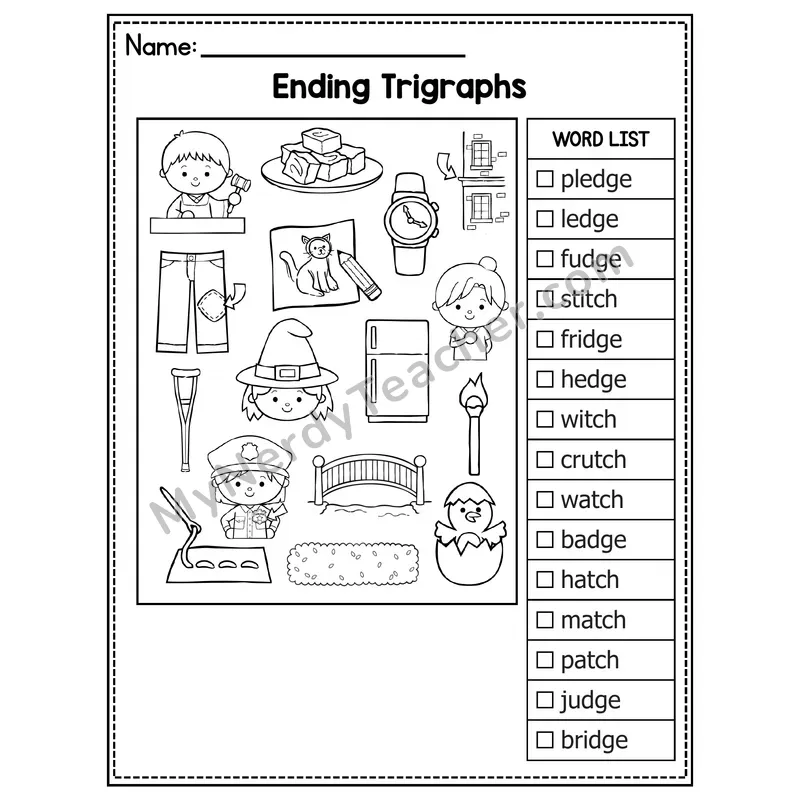 I Spy Phonics — Ending Trigraphs dge tch Picture Search
